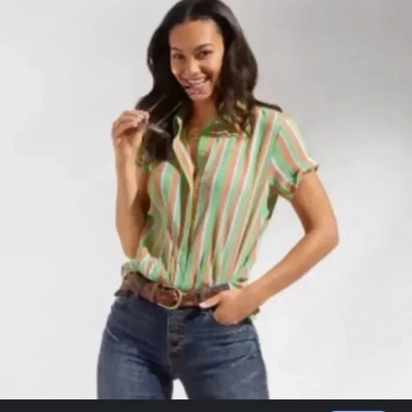 Cabi Cotton/Linen Striped T-shirt - Picture 1 of 7